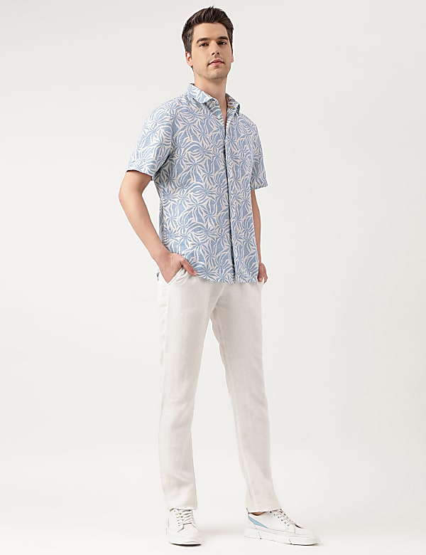 Linen Blend Striped Spread Collar Shirt