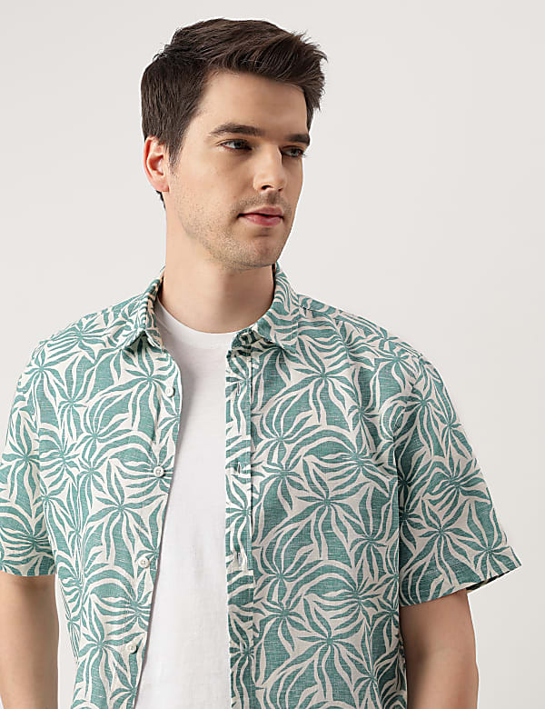 Linen Blend Striped Spread Collar Shirt