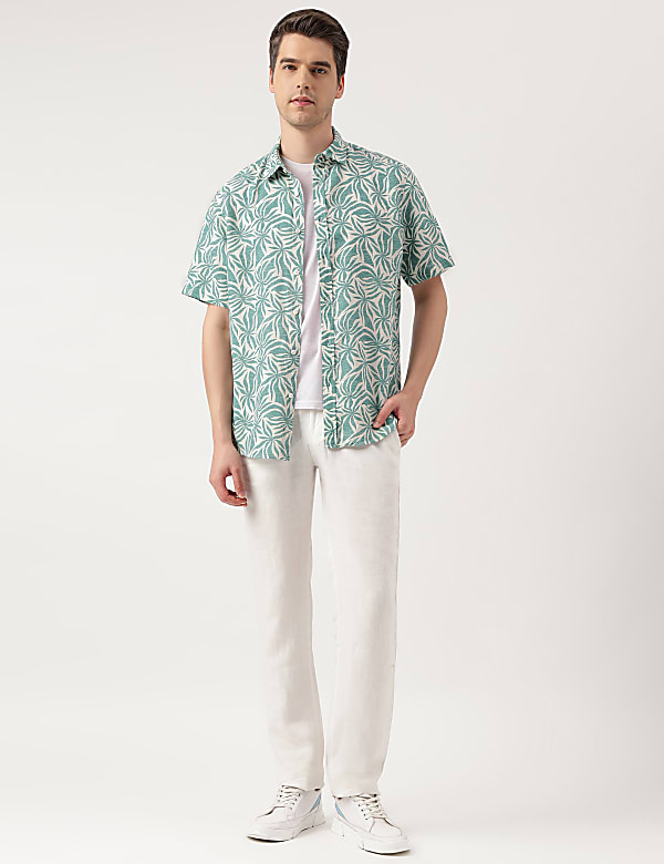 Linen Blend Striped Spread Collar Shirt