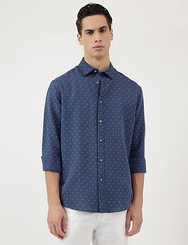 Linen Rich Ditsy Print Relaxed Fit Shirt