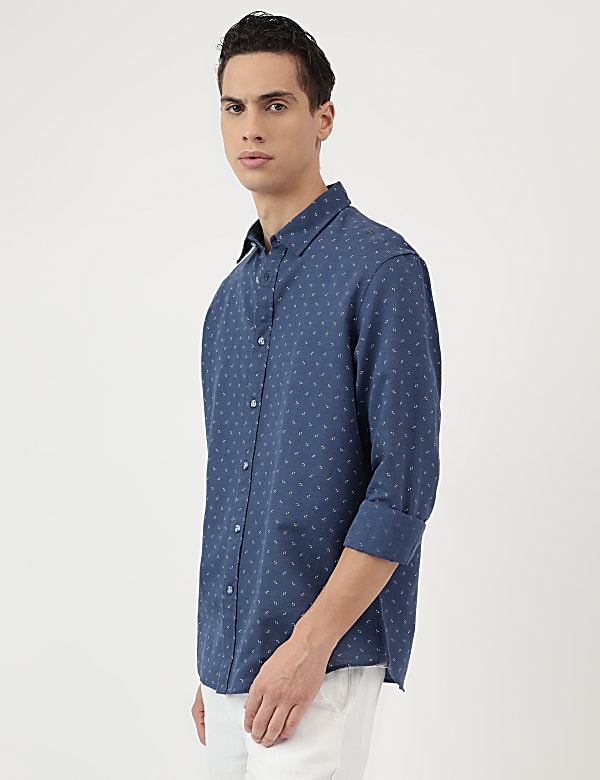 Linen Rich Ditsy Print Relaxed Fit Shirt