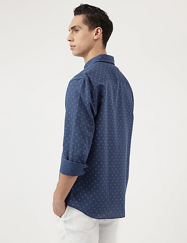 Linen Rich Ditsy Print Relaxed Fit Shirt
