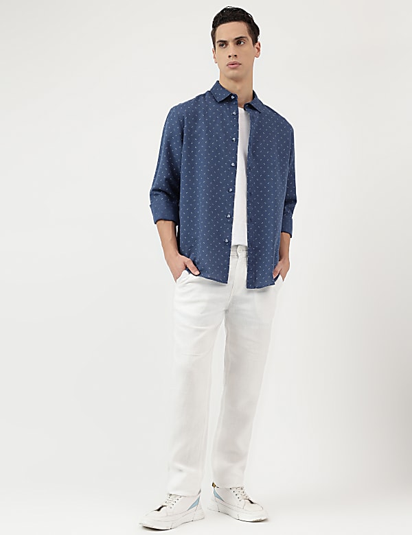 Linen Rich Ditsy Print Relaxed Fit Shirt
