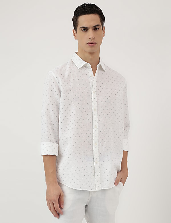Linen Rich Ditsy Print Relaxed Fit Shirt