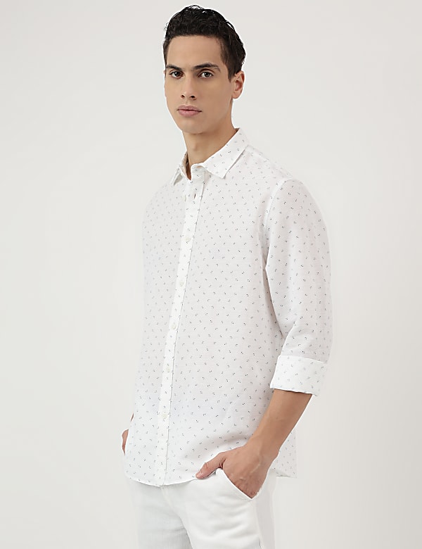 Linen Rich Ditsy Print Relaxed Fit Shirt