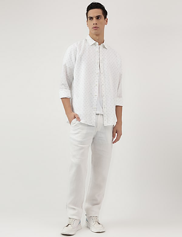 Linen Rich Ditsy Print Relaxed Fit Shirt