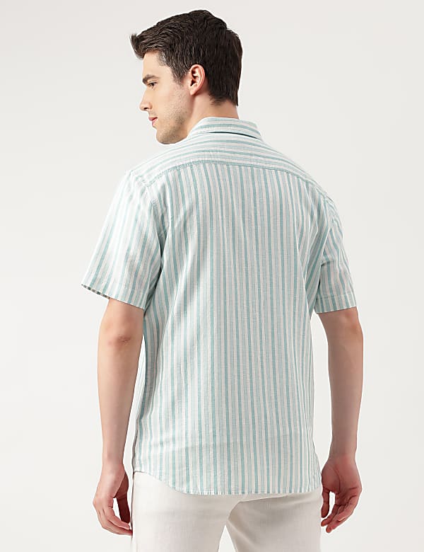 Linen Blend Leaves Spread Collar Shirt