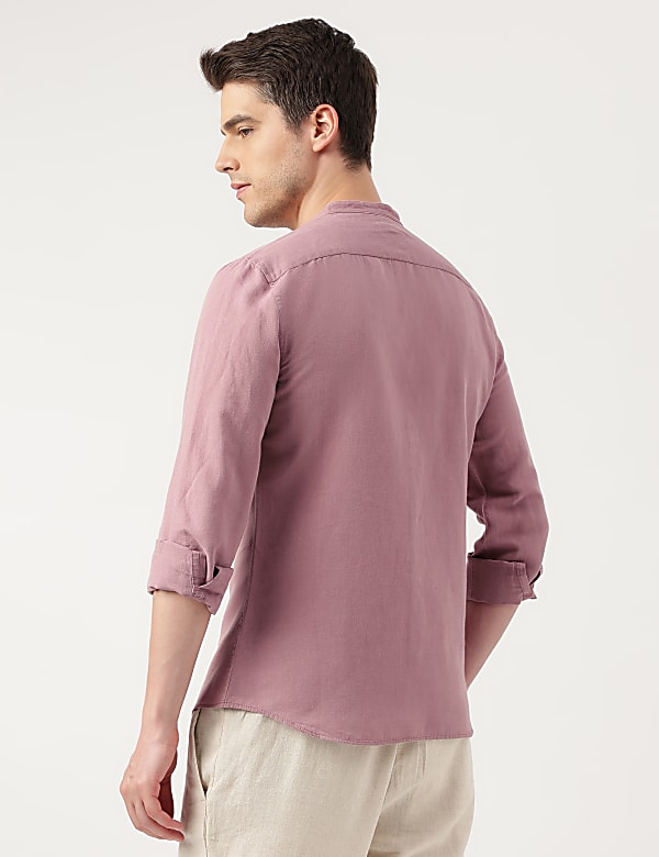 Linen Blend Solid Mandarin Neck Shirt