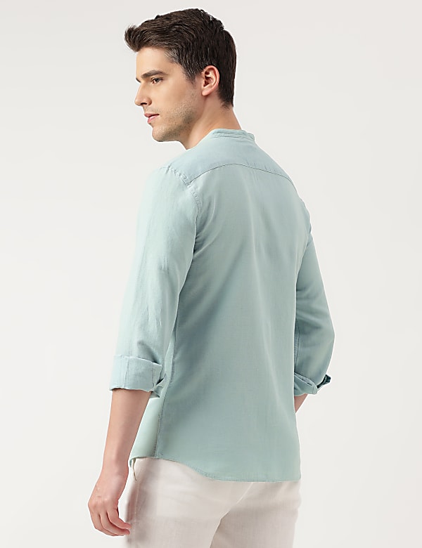 Linen Blend Solid Mandarin Neck Shirt
