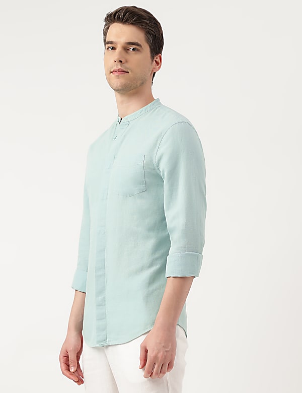 Linen Blend Solid Mandarin Neck Shirt
