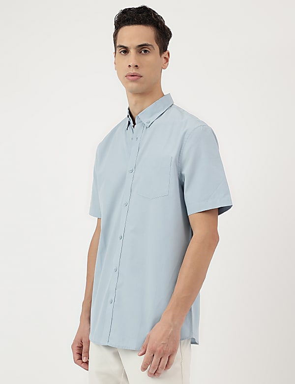 Pure Cotton Plain Button Down Collar Shirt