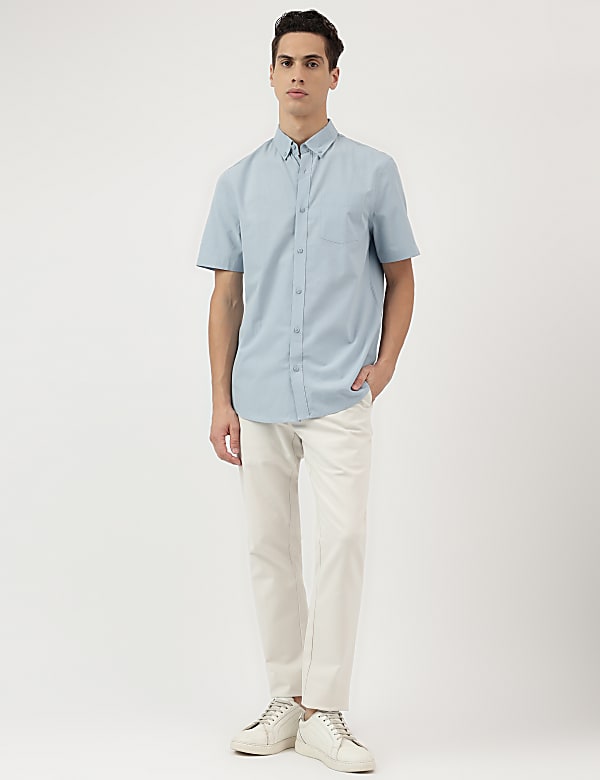 Pure Cotton Plain Button Down Collar Shirt