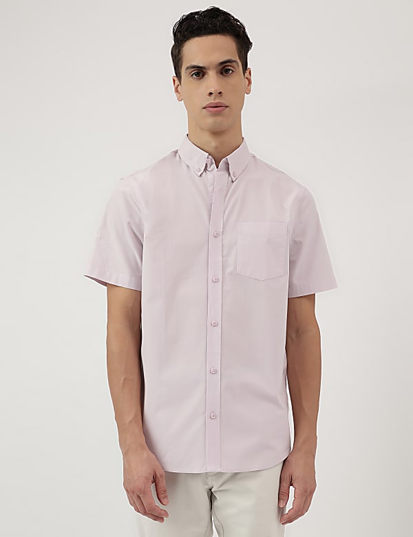 Pure Cotton Plain Button Down Collar Shirt