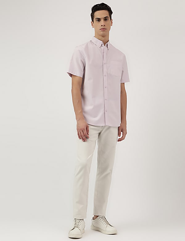 Pure Cotton Plain Button Down Collar Shirt