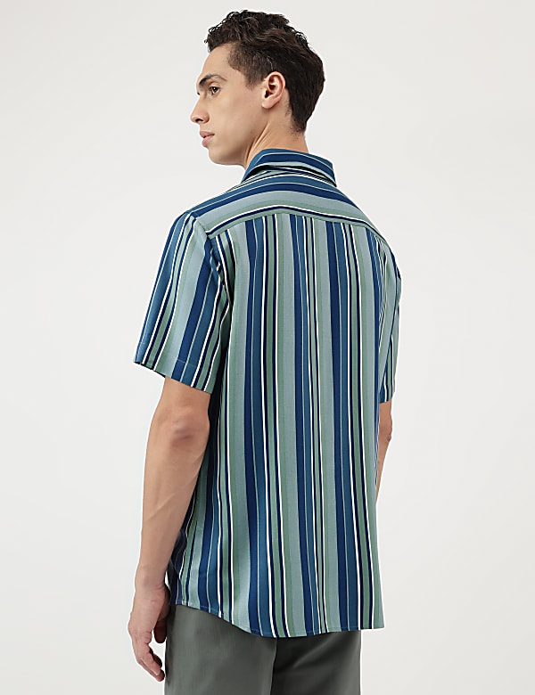 Pure Viscose Stripes Spread Collar Shirt