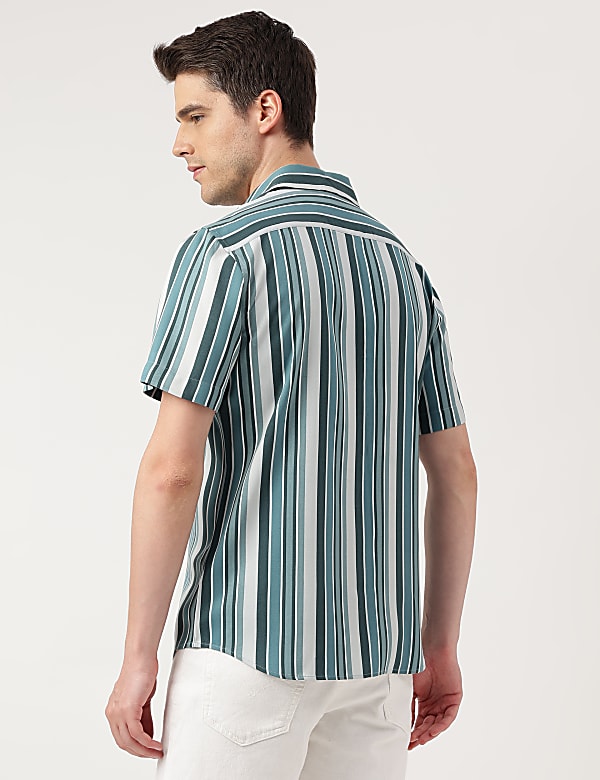Pure Viscose Stripes Spread Collar Shirt