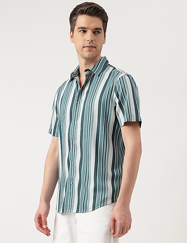 Pure Viscose Stripes Spread Collar Shirt