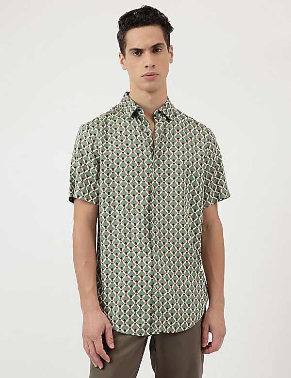 Pure Viscose Geometric Spread Collar Shirt