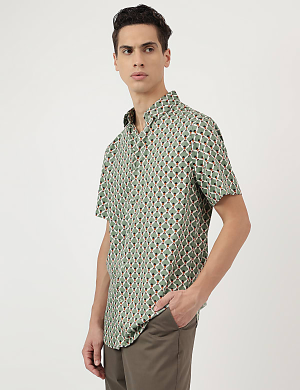 Pure Viscose Geometric Spread Collar Shirt
