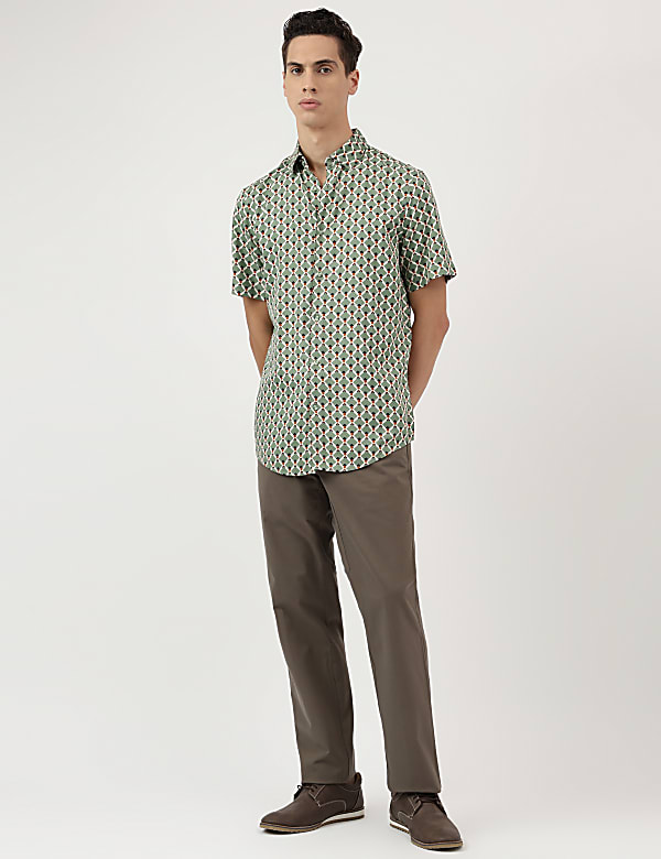 Pure Viscose Geometric Spread Collar Shirt