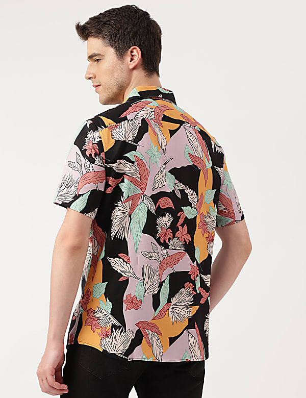 Viscose Leaves Print Spread Collar Shirt