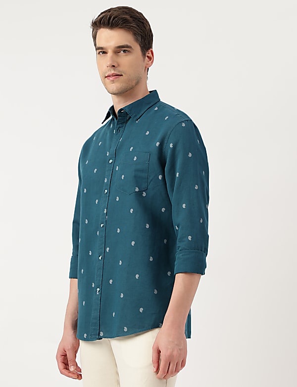 Linen Blend Paisley Spread Collar Shirt