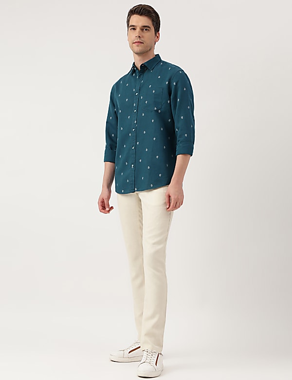 Linen Blend Paisley Spread Collar Shirt