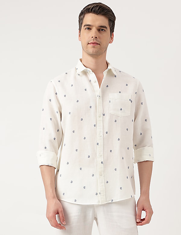 Linen Blend Paisley Spread Collar Shirt