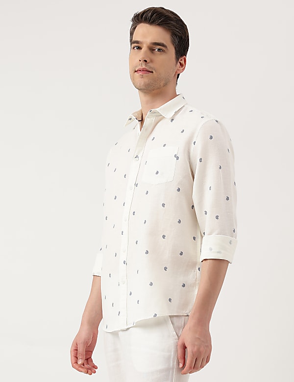 Linen Blend Paisley Spread Collar Shirt
