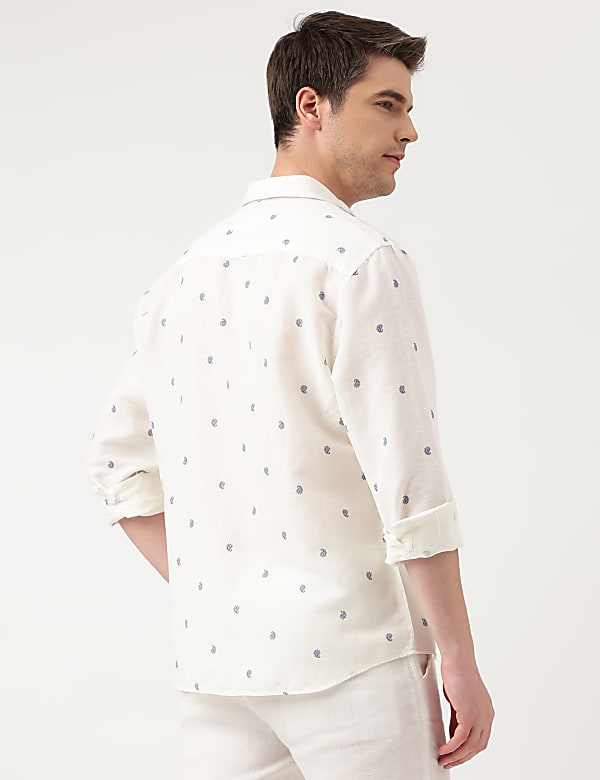 Linen Blend Paisley Spread Collar Shirt