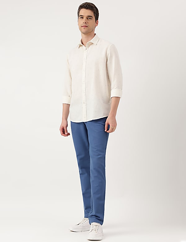 Linen Blend Printed Spread Collar Shirt