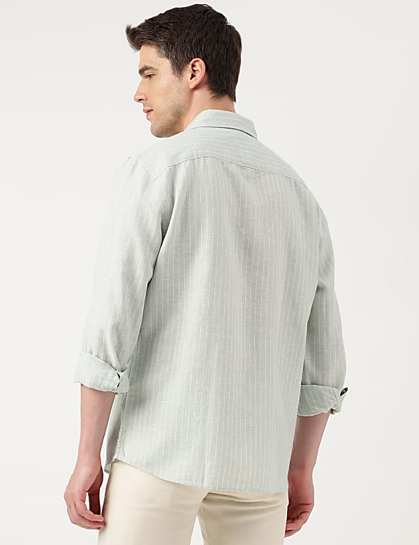 Linen Blend Striped Spread Collar Shirt
