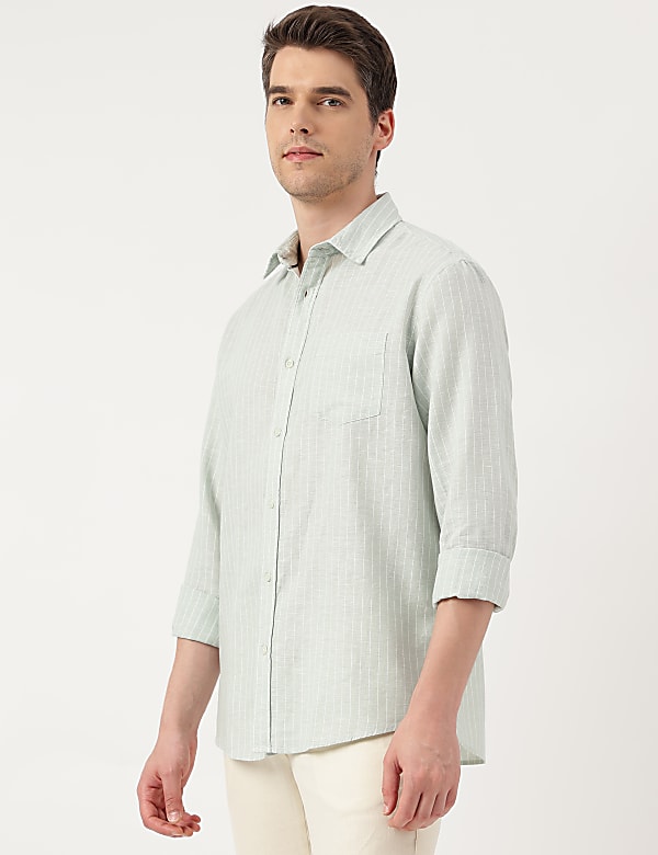 Linen Blend Striped Spread Collar Shirt