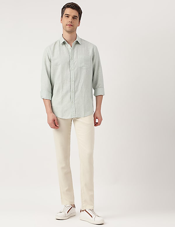 Linen Blend Striped Spread Collar Shirt