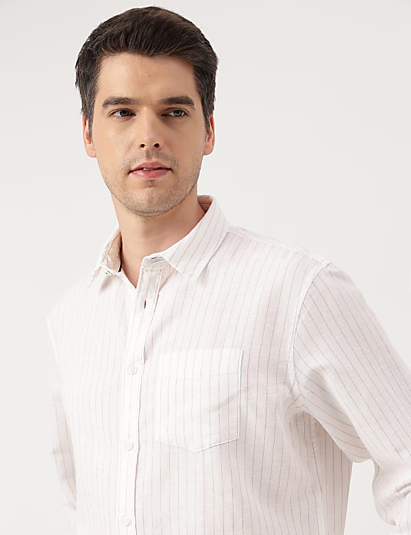 Linen Blend Striped Spread Collar Shirt