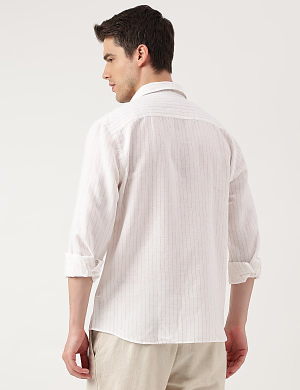 Linen Blend Striped Spread Collar Shirt