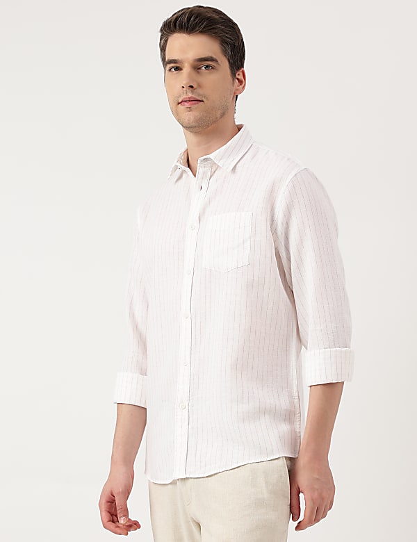 Linen Blend Striped Spread Collar Shirt