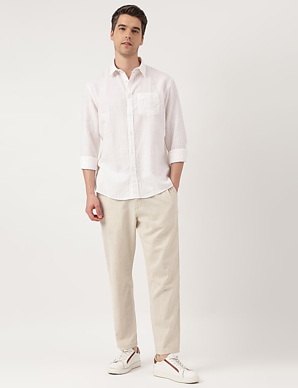Linen Blend Striped Spread Collar Shirt