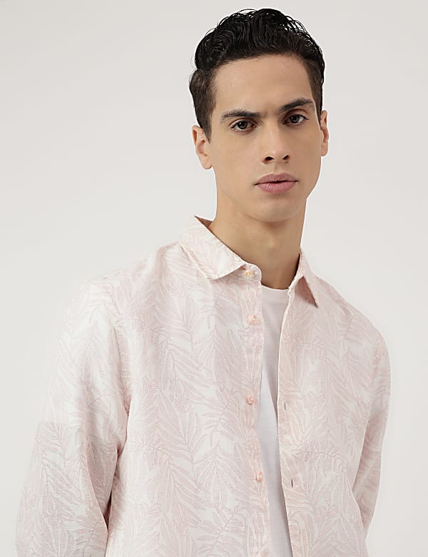 Linen Blend Tropical Printed Shirt