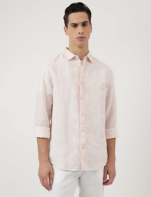 Linen Blend Tropical Printed Shirt