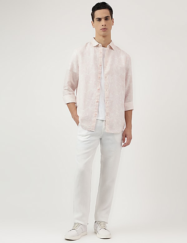 Linen Blend Tropical Printed Shirt