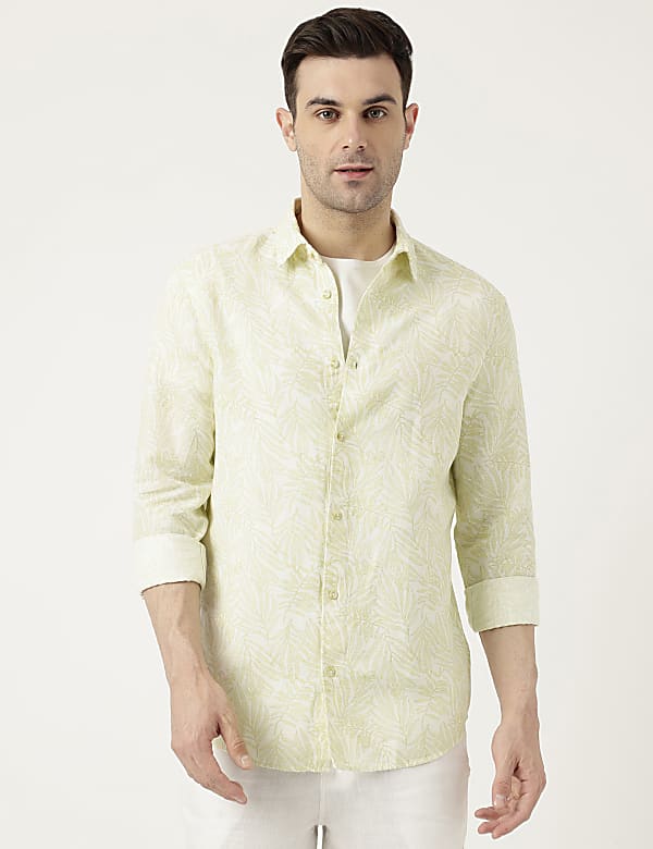 Linen Blend Tropical Printed Shirt