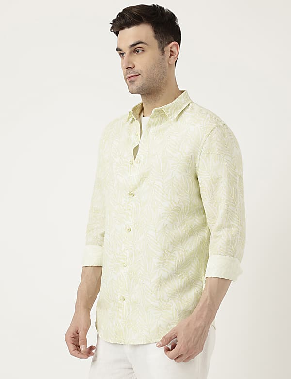 Linen Blend Tropical Printed Shirt