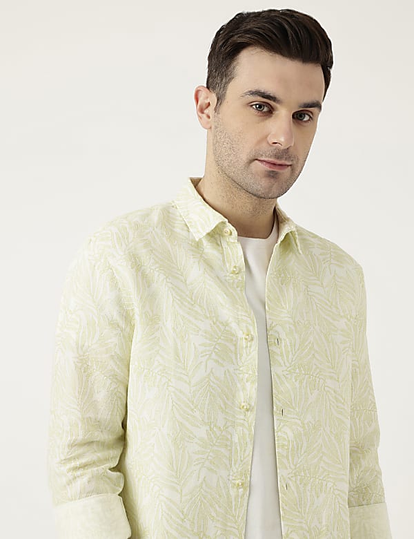 Linen Blend Tropical Printed Shirt