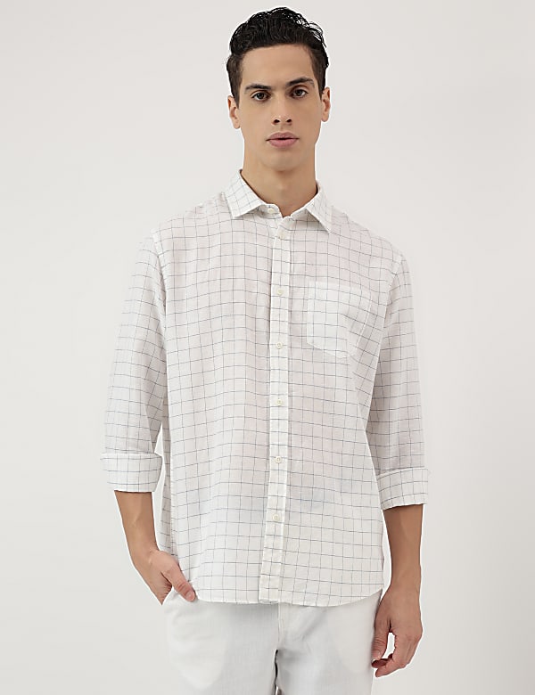 Relaxed Fit Linen Mix Spread Collar Shirt