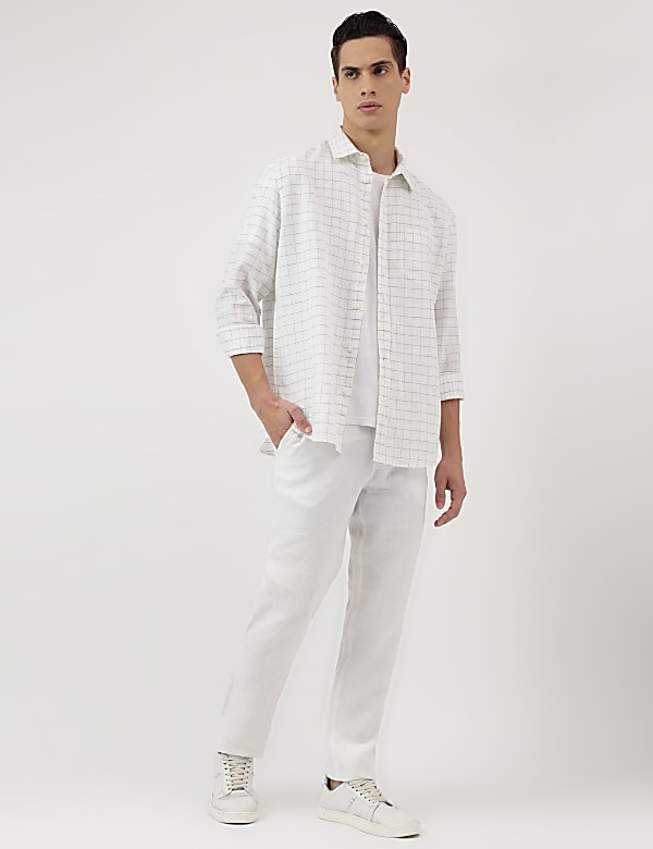 Relaxed Fit Linen Mix Spread Collar Shirt