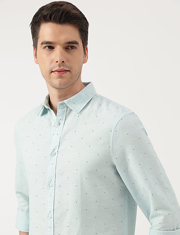 Linen Blend Micro Spread Collar Shirt
