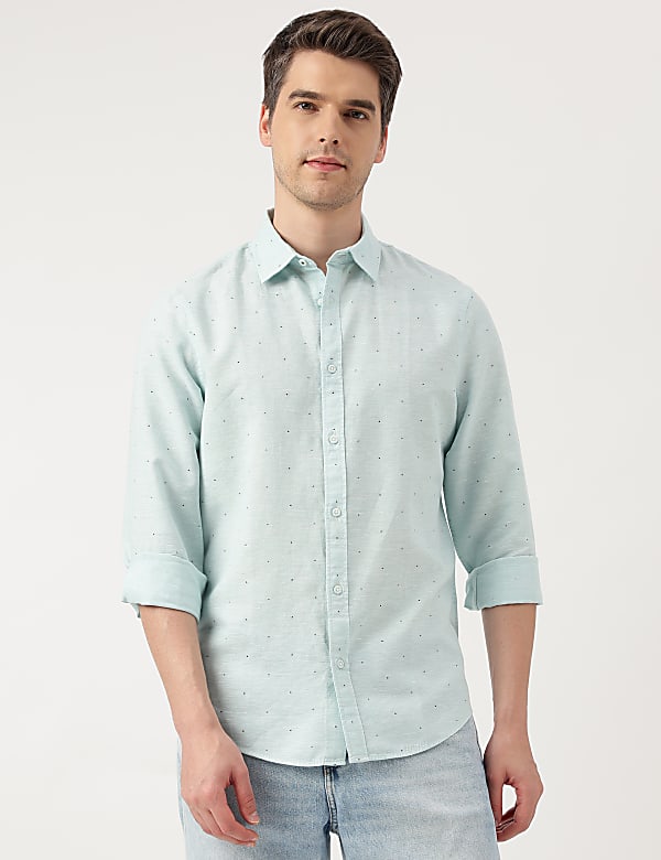 Linen Blend Micro Spread Collar Shirt