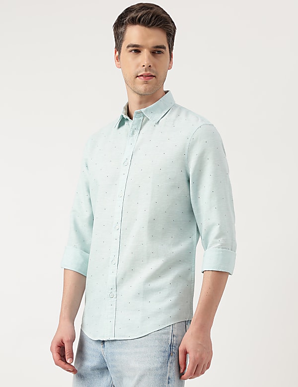Linen Blend Micro Spread Collar Shirt