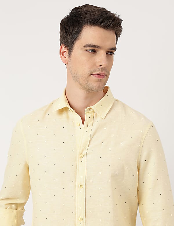 Linen Blend Micro Spread Collar Shirt